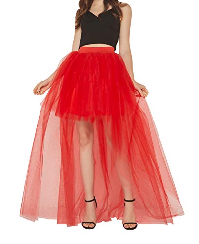 FEOYA Women High Low Tutu Skirts Layered Mesh Tulle Skirt Princess Wedding Evening Prom Dovetail Skirts