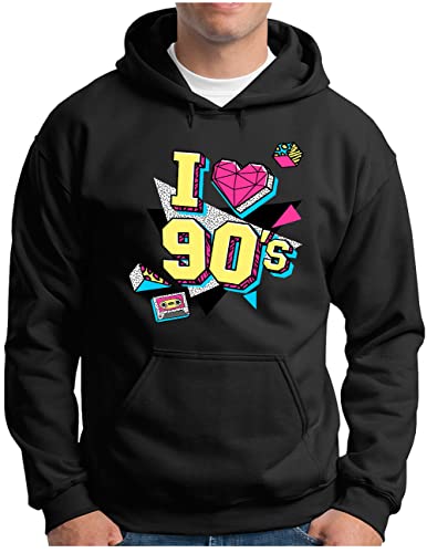Sweat à capuche Rétro 90s OM3 Coupe Confortable du S au 4XL Noir