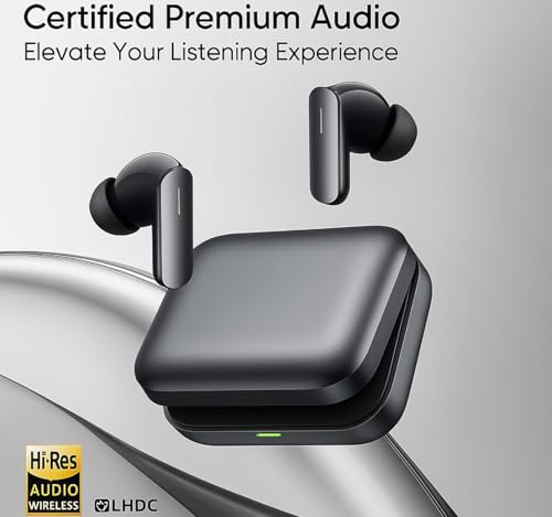 Image of Lynacz Original Earbuds Compatible with Realme, Oppo, Vivo, 52dB ANC Wireless Bluetooth Earbuds with ENC Quad Mic, Deep Bass Sound & 52H Playback for Music and Calls (Black)