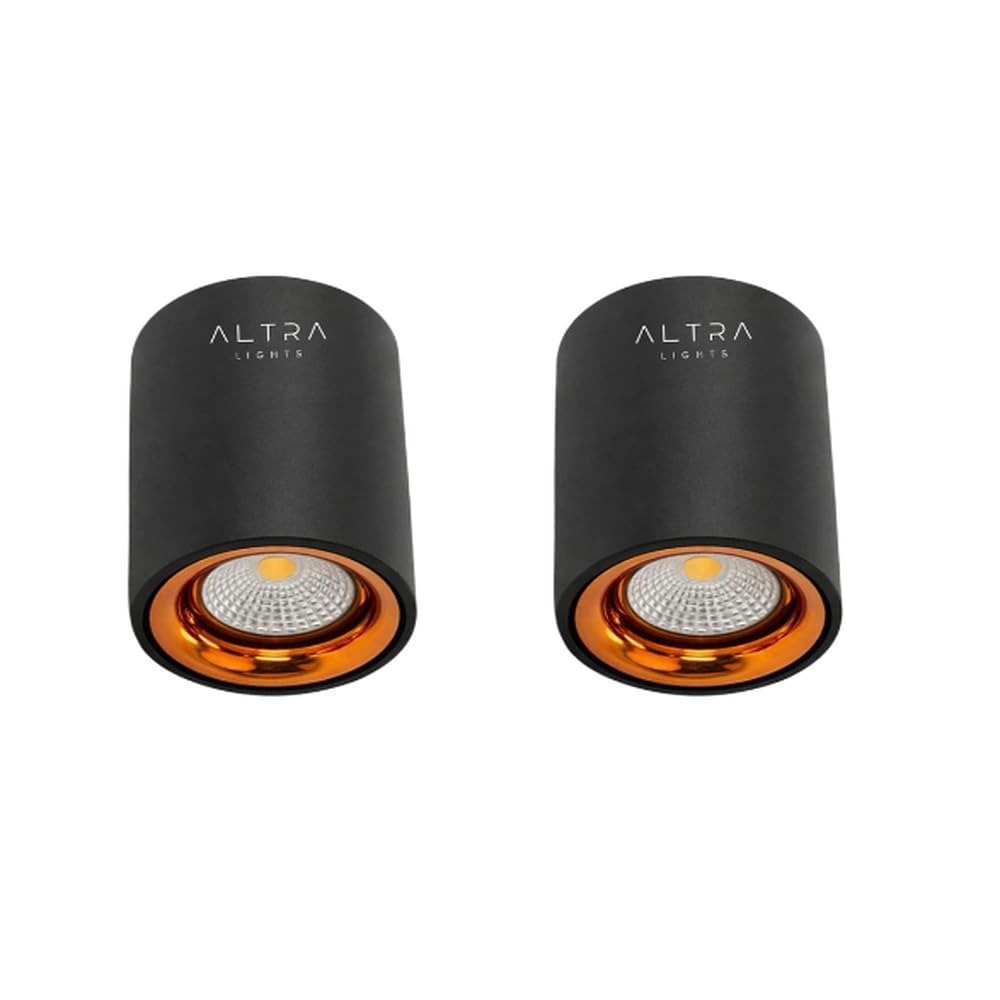 3W COB LED Surface Mounted Cylinder Downlight | Spotlight for False Ceiling | for Living Room, Office, Showroom Roof | Warm White, Aluminium Black & Rosegold Reflector | Pack of 2