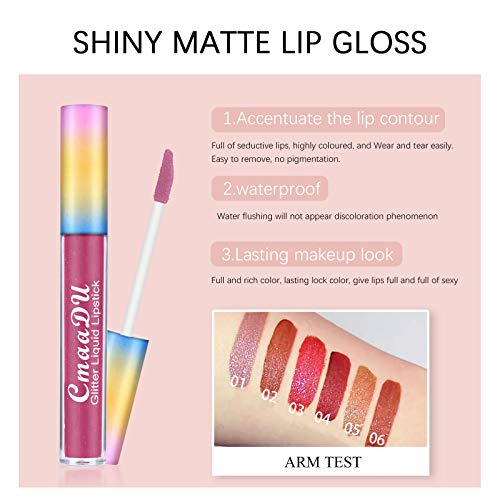 Ownest 6 Colors Lip Gloss Set,Shimmer Lip Gloss Moisturizing Liquid Lipstick Colorful Matte Lipstick Makeup Waterproof Long Lasting Lip Gloss Set-4ml