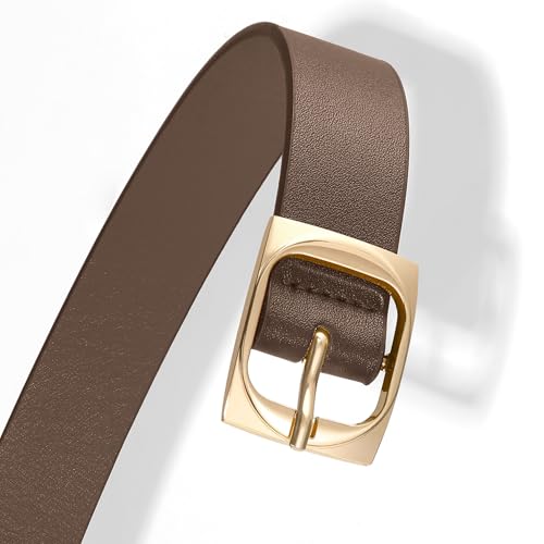 XZQTIVE Women's Leather Belts for Jeans Dress Pants Black Brown Belts for Women Ladies Waist Belts with Gold Buckle2