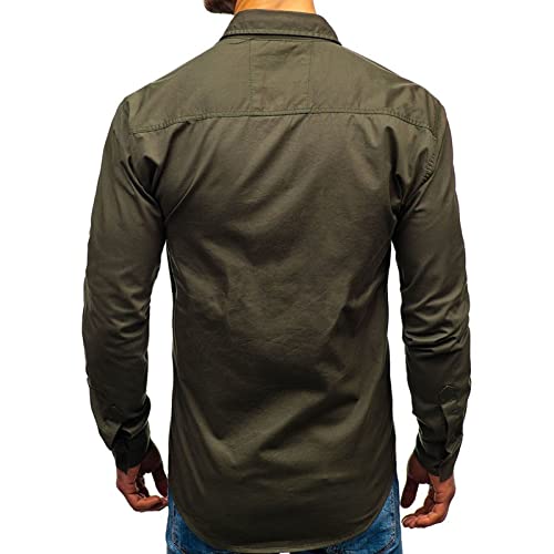 Maiyifu-Gj Men's Long Sleeve Hiking Shirts Lightweight Tactical Button Down Cargo Shirt Plain Slim Fit Shirt With Pockets (Armygreen,Small) #TOP2