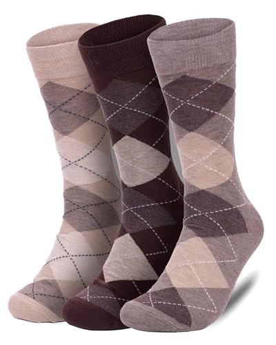Premium Argyle Dress Socks for Men, Classic and Fun Cotton Socks, 3 Pair Set with Gift Box