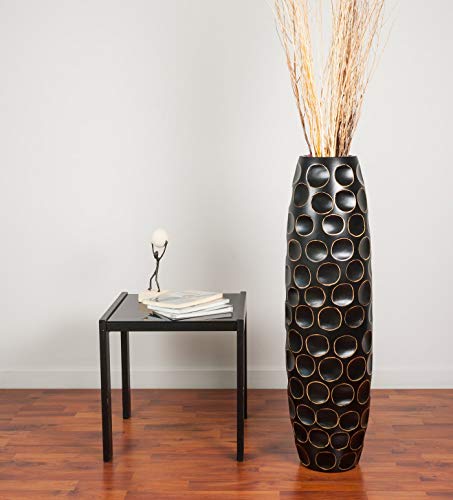 Image of Leewadee Large Black Home Decor Floor Vase - Wooden 41 inch Tall Farmhouse Decor Flower Holder for Fake Plant and Pampas Grass