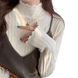 [Ishihara liacceai] フリル セーター レディース ニット シアーハイネック フリル ップス ゆったり 柔らかい インナー カットソー 長袖 プルオーバー 重ね着 おしゃれ カジュアル 韓国 無地 春秋冬