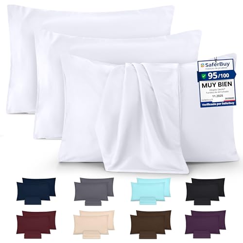 Utopia Bedding - Microfibra cepillada Suave - 100% poliéster - Funda de Almohada de 40 x 60 cm - Juego de 4 - Fundas de Almohada Resistentes al Encogimiento y a la decoloración - Blanco