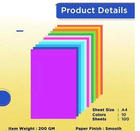 Image of A4 Color Paper Colour, 100 Sheets Pack for Art & Craft, Decoration Copy Printing Papers Sheet,Home, School, Office Stationery A4 Double Sided Colored Coloured Paper (Set of 1, Multicolor)