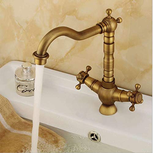 Preisvergleich Produktbild jukunlun Waschtischarmaturen Antike Messing Waschbecken Wasserhahn 360 Grad Schwenkauslauf Doppel Kreuz Griff Bad Küche Mischbatterien