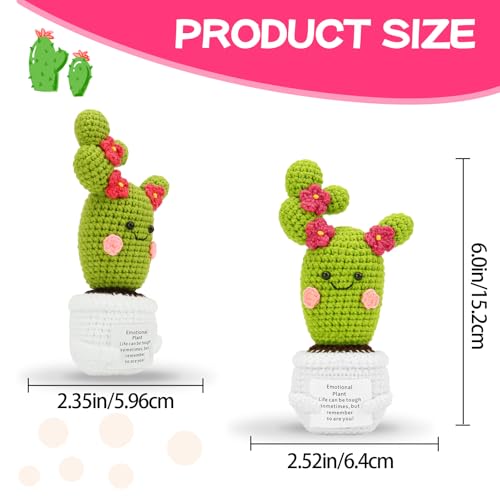 Image of Hoedia Handmade Emotional Pickle Gift, Emotional Cucumber Crochet Doll Inspirational Gifts with Cards, Cute Knitted Funny Support Pickle Potato Friend Birthday (Blossom Cactus)