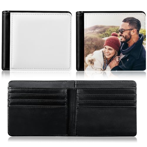 LEIFIDE 4 Pcs Sublimation Wallet Blanks for Men Heat Transfer Wallet Blank Sublimation Single Sided DIY Purse Slim PU Leather Bag with ID Windows Card Slots for Fathers Day Gift Travel Work