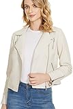 Fahsyee Women's White Leather Jackets, Faux Motorcycle Bomber Moto Biker Plus Size Coat Short Lightweight Vegan Pleather Fashion L