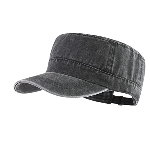 Langzhen Unisex Adjustable Cotton Army Cap Classic Washed Cadet Hat Military Flat Top Baseball Cap For Outdoor Sports And Activities(Washed-Black) #TOP17