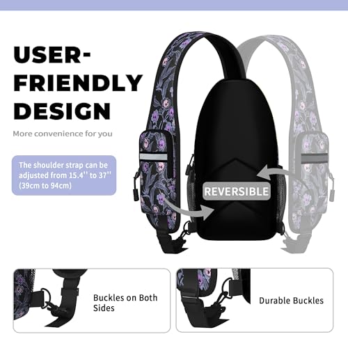 Image of Skull Goth Sling Bag For Women Men Small Crossbody Bags Halloween Gothic Mini Water Resistant Casual Chest Bag Backpack Shoulder Daypack For Travel Hiking Gifts