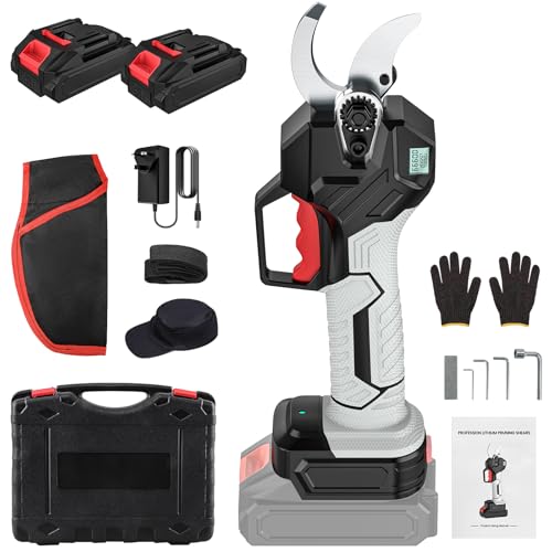 Electric Pruning Shears, 21V Cordless Secateurs with 2 Battery, Max 40mm Cutting, 700W Brushless Motor, LED Display, Safety Lock, Professional Battery Pruning Shears for Garden Orchard Tree Branch