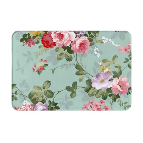 ピンクパタローズ柄 洗える滑り止め付絨毯 防湿子供部屋掃除易いマット 40x60cm