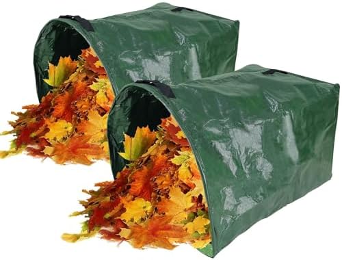 Heavy Duty Reusable Collapsible Garden Leaf Bags - 2 Pack Dustpan Yard Waste Bags for Leaves, Lawn Debris & Grass Clippings - Stand-Up Waste Bin Solution