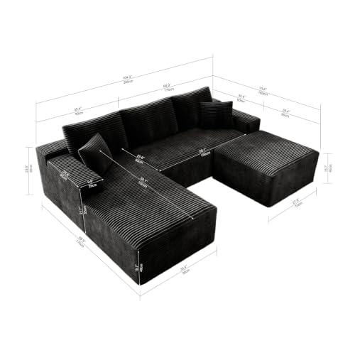 Image of Modular Cloud Sectional Sofa, Oversized Corduroy Boneless Couch | Luxury Comfort, Deep Seat, Couches for Living Room and Apartment, No Assembly Required