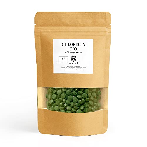 ERBOTECH, 400 BIO Chlorella comprimidos, cápsulas de alga Chlorella pura en envase de 100g, rica en hierro, omega 3 y vitamina B12, sin gluten, apto para vegetarianos y veganos