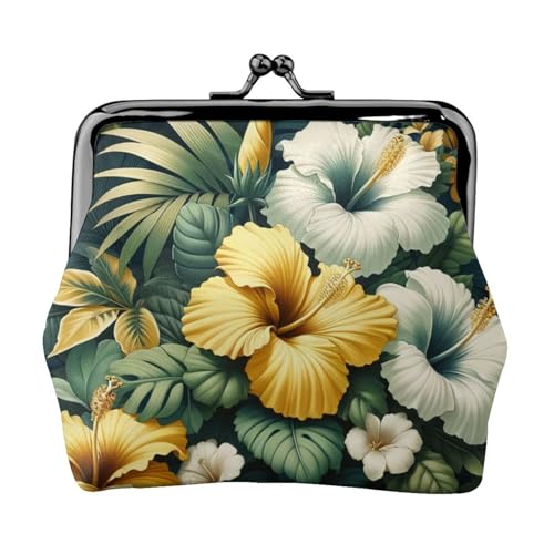 Pu Leather Buckle Coin Purse Hibiscus-Tropical-Floral Girls Kiss-Lock Change Purse Wallets