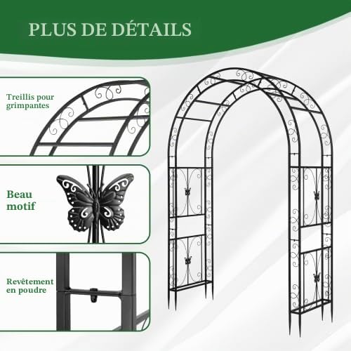 Bonnlo Arche de Jardin en Acier et Double Couche, Arche en Fer pour Plantes Grimpantes et Rosiers, Tonelle Jardin pour Mariages, Fêtes et Décorations Extérieures 240 x 190 x 60cm, Grande Taille, Noir