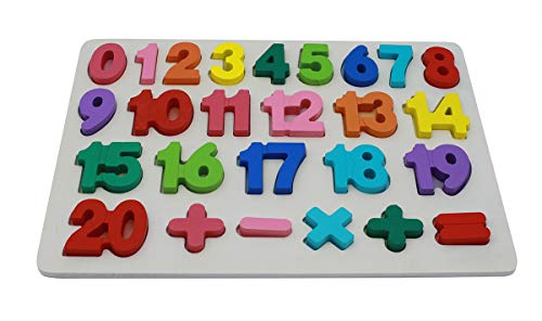 Afunti Wooden Number 1-20 Puzzle Board with Big Bright Color Letters Educational Preschool Learning Shape Sorter Number Toys for Toddlers