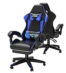 Racingreat Massage Gaming Chair with Footrest, Ergonomic Reclining Office Chair with Lumbar Back Massage & Headrest for Office & Home (Blue)