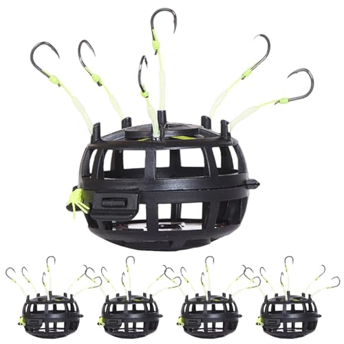Pesoncarl 5 Set Bait Cage Fishing Hook, Adjustable Quick & Effortless Bait Traps, 6-Hook Reverse Bottom Carp Fishing Rig for Carp Tilapia Catfish, Rigs