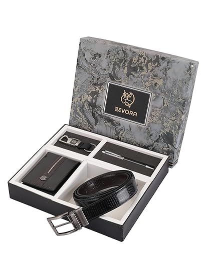 zevora Leather Wallet & Belt Keychain & Pen Combo Gift Set For Men I Gift For Friend, Boyfriend,Husband,Father, Son,(Fits Waist Size 30-40Inch) Corporate Gift (Pack Of 4, black)-picture-10