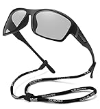 STORYCOAST Polarized Sports Sunglasses for Men Women Unbreakable Frame Cycling Fishing Driving Matte Black Frame-Photochromic Lens