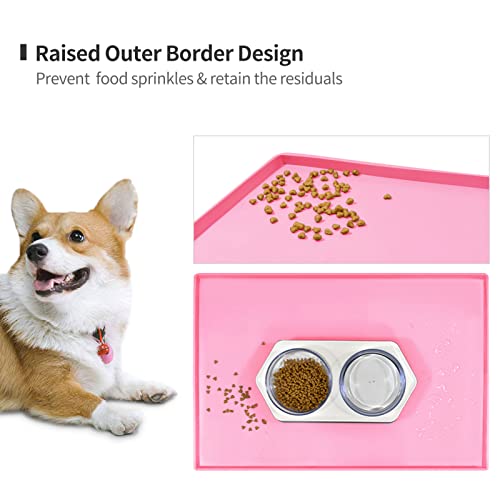 EIOKIT Dog Food Mat,Silicone Waterproof Food Tray,Non Slip Pet Bowl Mats Placemat,0.8" Raised Edge,Suitable for Most Small and Medium Sized Pets,28" x 18"