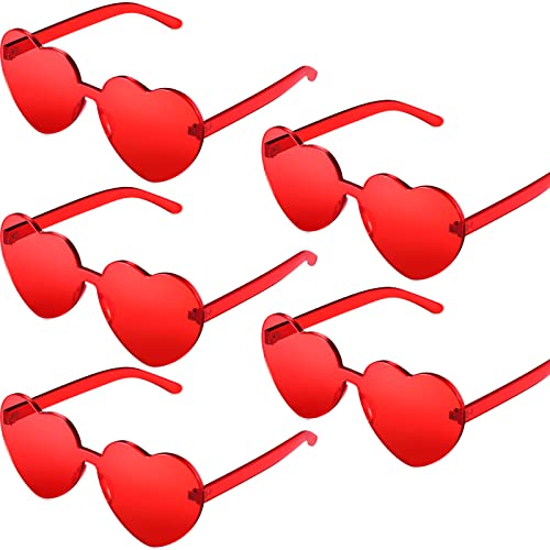 Maxdot 5 Pcs Halloween Heart Shaped Sunglasses Rimless Heart Glasses Women for Cosplay Party