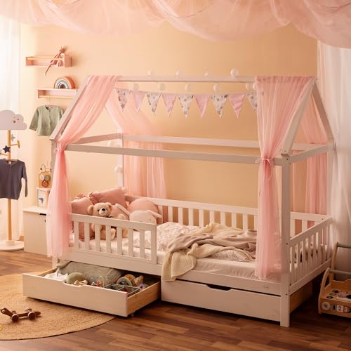 Alcube® Hausbett 90x200 mit Rausfallschutz, Lattenrost - KOMPLETT Set -...