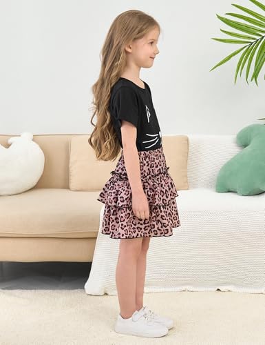 Image of Little Girls Skirt Set - 2 Piece Short Sleeve Top Shirred Tiered Skirt Outfit Girls Spring Summer Clothes 3-8 Years