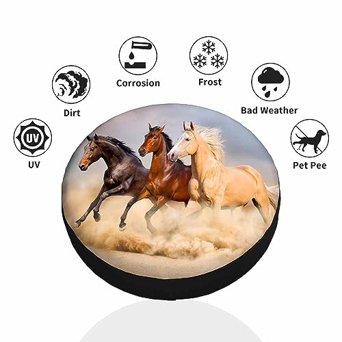 Image of Horses Runing Spare Tire Cover Group of Horse Wild Animal Run Gallop in Wind Sand Weatherproof Universal Wheel Protectors Camper Tire Covers for Trailer Rv Travel(17 inch)