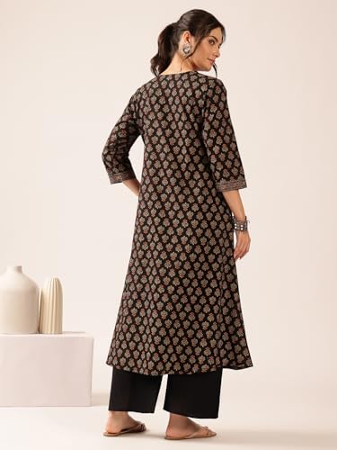 Image of Vbuyz Women's Floral Print A-Line Cotton Stitched Kurta