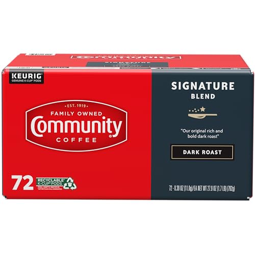 Image of Community Coffee Signature Blend 72 Count Coffee Pods, Dark Roast, Compatible with Keurig 2.0 K-Cup Brewers, Box of 72 Pods (Pack of 1)