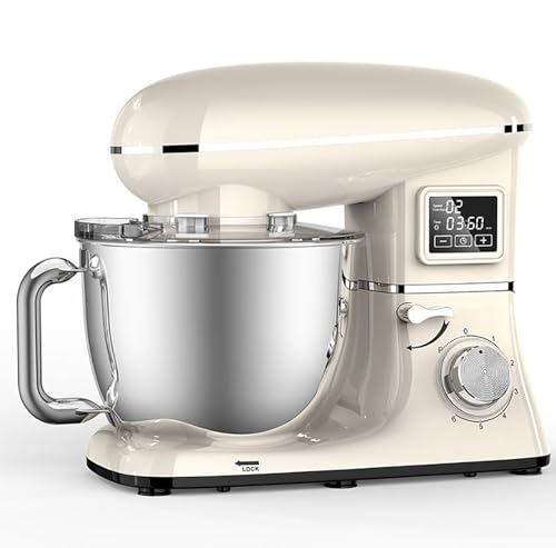 Dough Mixer, Commercial Stand Mixer, 1500W Stainless Steel Flour-Mixing Machine with 6 Speeds/Timing/LCD Screen, High Efficiency Kneading Machine, for Restaurants, Large Kitchens, Canteens