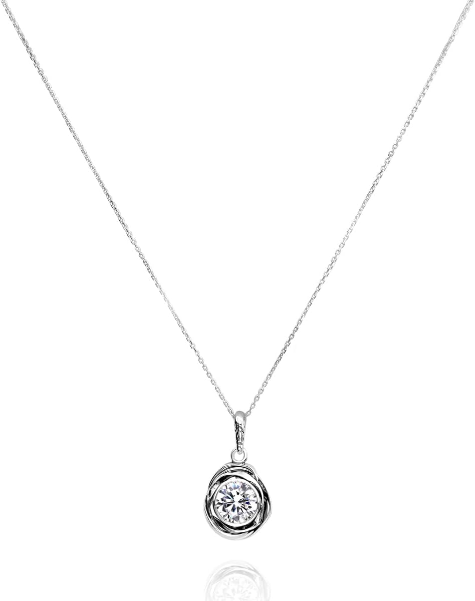 JEAN RACHEL JEWELRY 925 Sterling Silver Necklace for Women - Wire Wrap with Bezel Set Cubic Zirconia Vintage Design - Hypoallergenic, Lead & Nickel Free - Artisan Handcrafted Statement Necklace