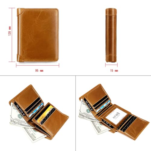 small Bifold Wallet Women Leather Compact Card Holder Zipper Pocket Wallet RFID Blocking Card Case Purse with ID Window(brown3)4