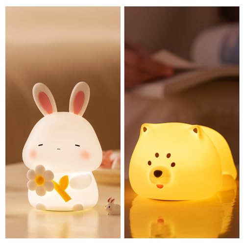 Lámpara de noche para niños con forma de conejo y cachorro miniatura 1