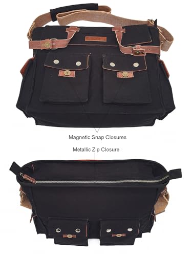 Image of The House of tara Canvas Messenger bags Large | Cotton Sling One Side Shoulder Bags for Men & Women with Adjustable Crossbody strap, Padded Partition & 4 External Pockets