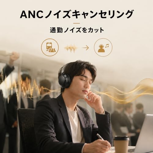 ヘッドホン bluetooth ワイヤレスヘッドホン 6つのシリコンマイク搭載ANCノイズキャンセリング最大80時間再生AIスマートIPX7防水2026最新のBluetooth 5.4有線無線両用ハンズフリー通話対応、マルチポイント接続対応装着が快適で軽量/防漏音/包耳式デザイン/折りたたみ可能です/ゲーム/テレワーク/通学/通勤/スポーツ/音楽用 iPhone/Android対応 商品画像3