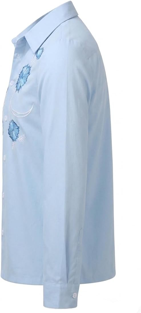 Men's Napoleon Cosplay Dynamite Costume Pedro Bomb Blue Shirts Printed Long Sleeve Casual Shirts with Bolo Tie