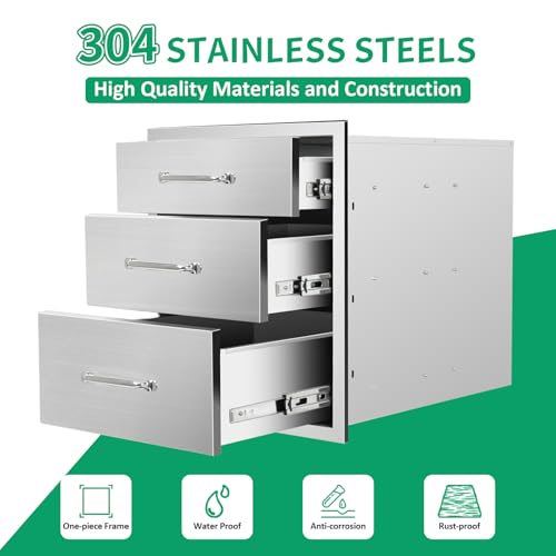 Image of Outdoor Kitchen Drawers 18 inch W x 21 inch H x 23 inch D Stainless Steel Triple Drawers with Ergonomic Handle for BBQ Island, Patio Grill Station & Outdoor Kitchen Cabinets
