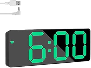 Digital Alarm Clock, LED Digital Bedside Clock Battery Powered with Snooze, Adjustable Brightness,USB Port Mirror Alarm Clock for Bedroom, Bedside, Office& Travel