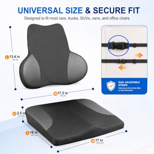 Image of Lofty Aim Car Seat Cushion and Lumbar Support Pillow Set, Car Back Support
