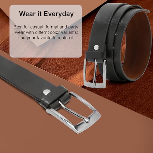 Image of Black Faux Leather Belt for Men | Adjustable Waistband up to 42 Inches | Belt for Jeans & Dress Pants | Belt with Heavy Buckle 135a