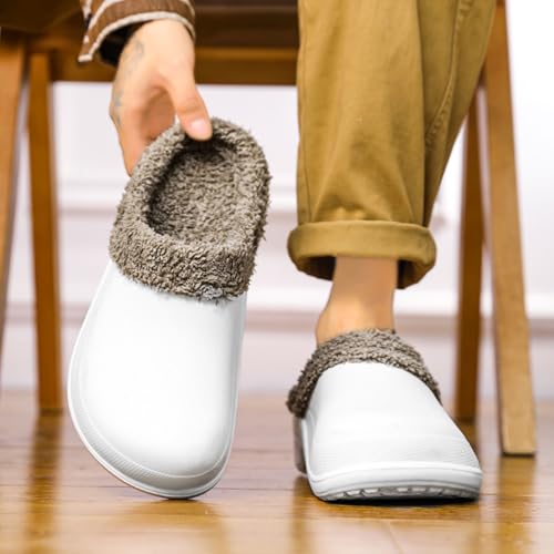 Winter Fuzzy Slippers for Women Men Fleece Lined Clogs Memory Foam Warm Plush Slippers Waterproof Platform Mules Shoes Indoor and Outdoor Classic Arch Support Garden Slides Cozy Shoes3
