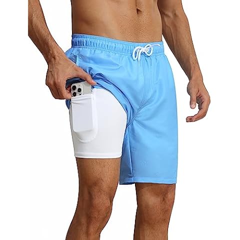 ninovino Men Standard Board Shorts Stretch Summer Drawstrings Swimwear Blue 38 Cover